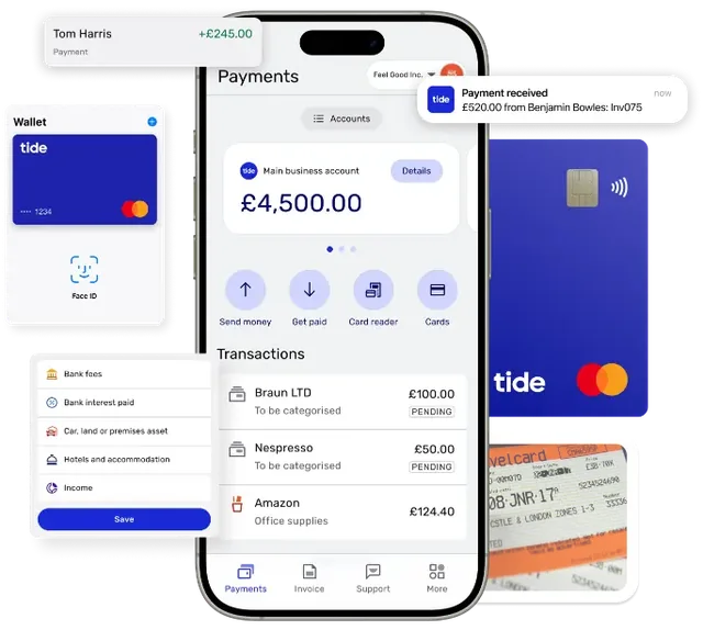 Tide referral code and promo code in the Tide business account app