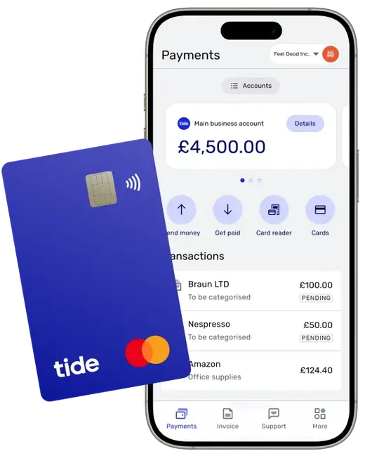 Tide business account app and card with promo code STARTUP200